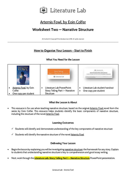 Artemis Fowl - Narrative Structure PowerPoint & Worksheet