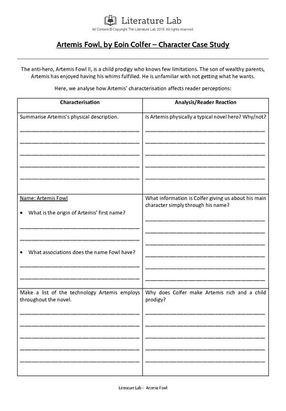 Artemis Fowl Worksheet - Character Case Study