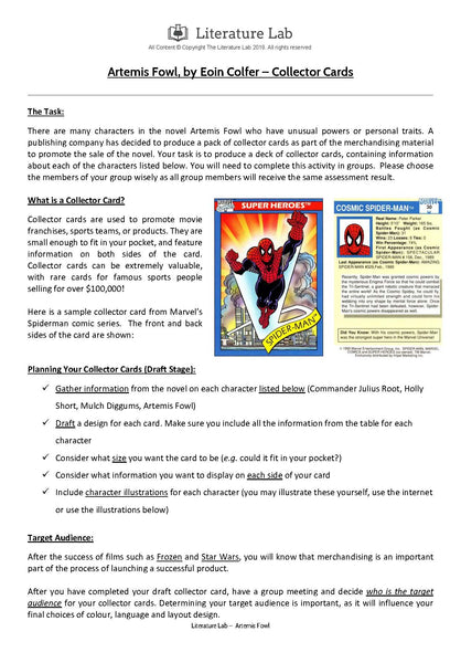 Artemis Fowl Worksheet - Collector Cards