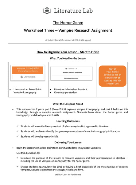 Horror Worksheet: Vampire Research Assignment