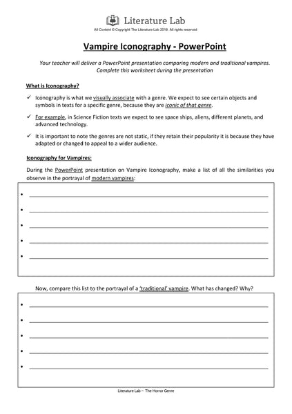 Horror Worksheet: Vampire Research Assignment