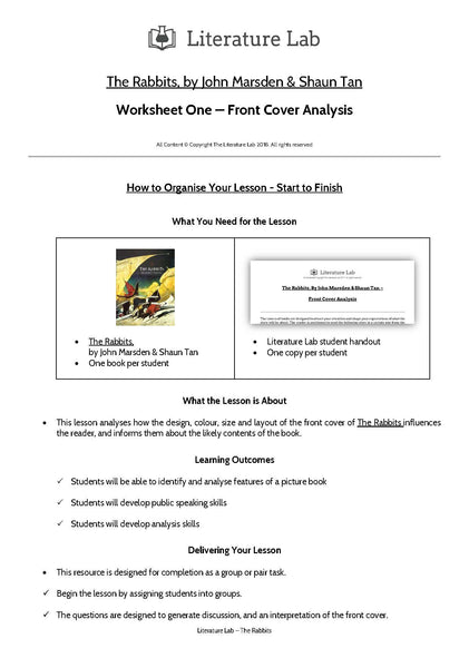 The Rabbits Worksheet - Front Cover Analysis