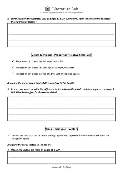 The Rabbits Worksheet - Analysing Visual Techniques