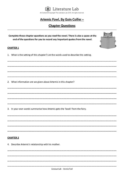 Artemis Fowl Worksheet - Chapter Questions