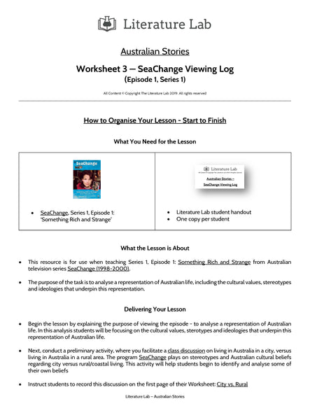Australian Stories - SeaChange Viewing Log Worksheet