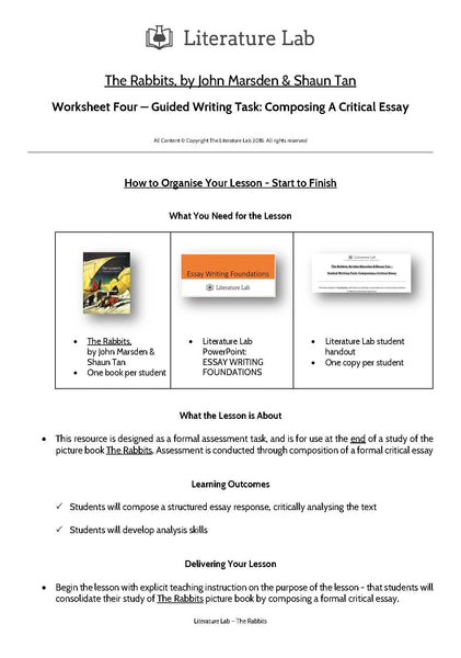 The Rabbits Guided Writing Task Worksheet & Essay Writing PowerPoint