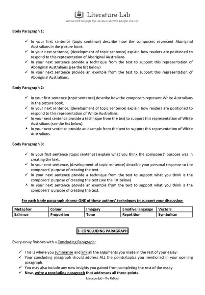 The Rabbits Guided Writing Task Worksheet & Essay Writing PowerPoint